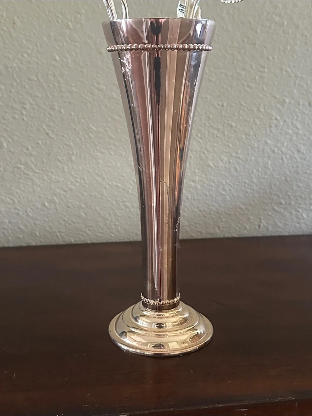 Vintage Godinger Silver Bud Vase with 2 Silver and Crystal Rose Stems